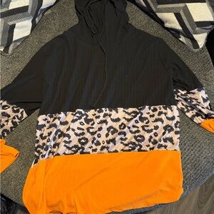 Black and Orange Colorblock Hoodie